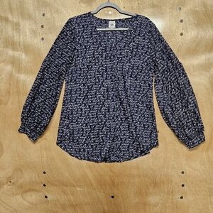 Cabi Blouse Womens M Blue Te Amo Love Peasant  Puffed Long Sleeves V-Neck Flowy